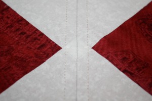 A close up of both stitching lines.